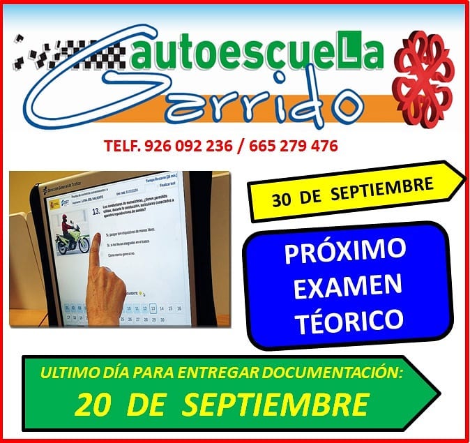 Autoescuela Garrido - Próximo Exámen Teórico: 30 de Septiembre